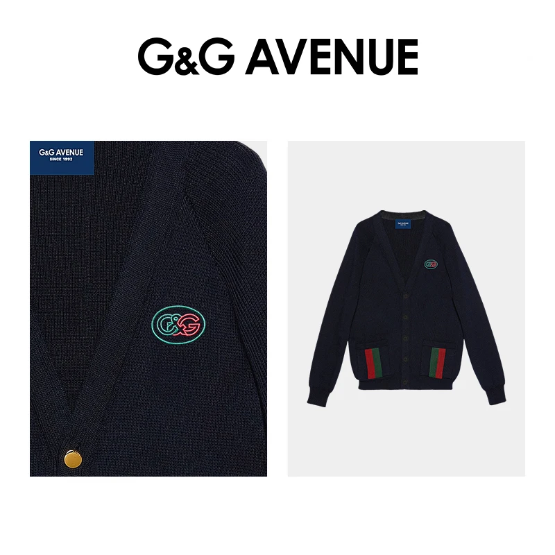 法国G&G AVENUE秋冬新款长袖开衫毛衣拼接织带针织衫-GM233107