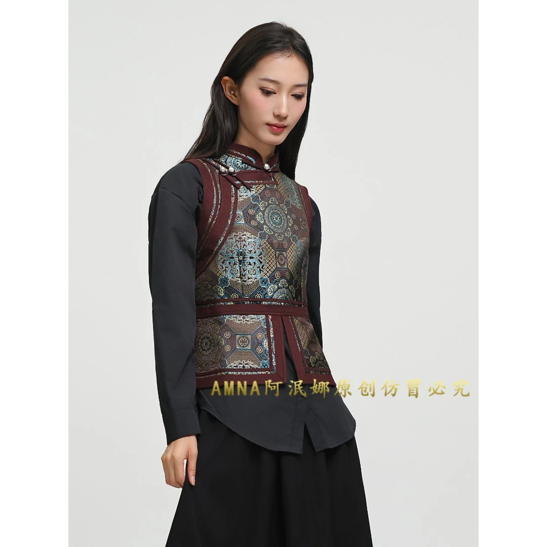 【阿泯娜】御风马甲A2269 改良蒙古袍蒙古服饰时尚拼接立领设计