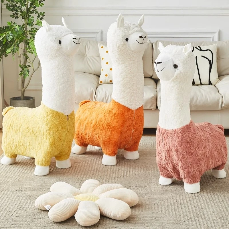 福多乐羊驼座椅带滑轮客厅动物坐凳摆件可拆洗儿童玩偶凳子网红款