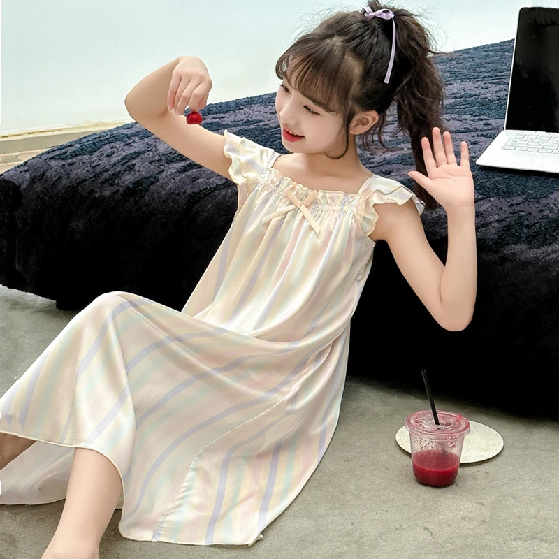 冰丝儿童睡衣女童夏季薄款吊带裙中大童女孩家居服248068