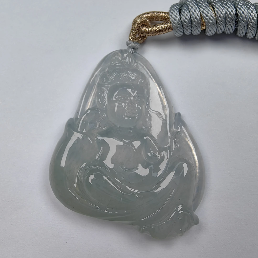 天然翡翠玻璃种观音菩萨透字起荧光