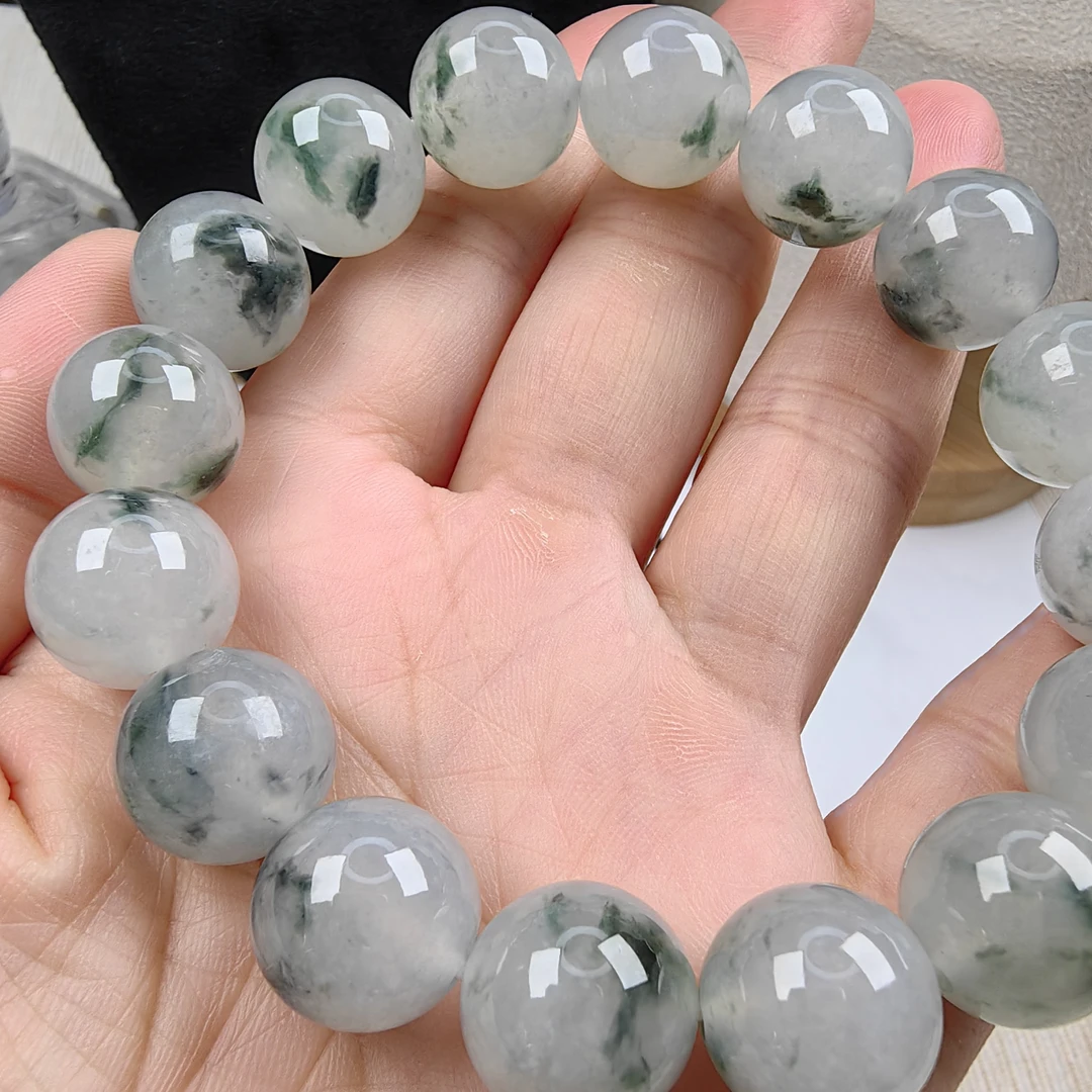 34161027天然翡翠冰飘花绿花冰透幽灵单圈精美