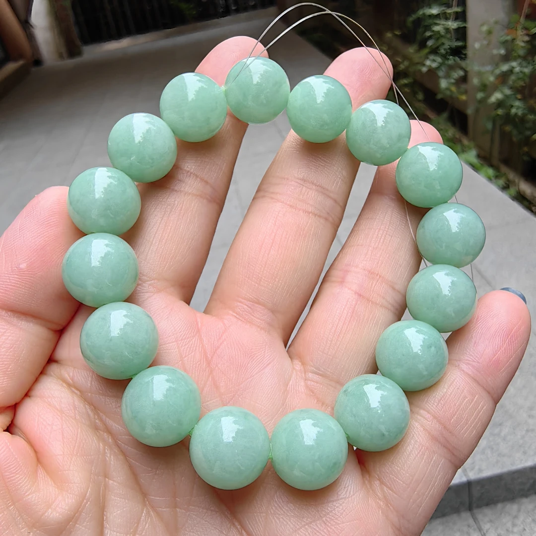 34161341天然翡翠满色飘花大珠串手串精美单圈