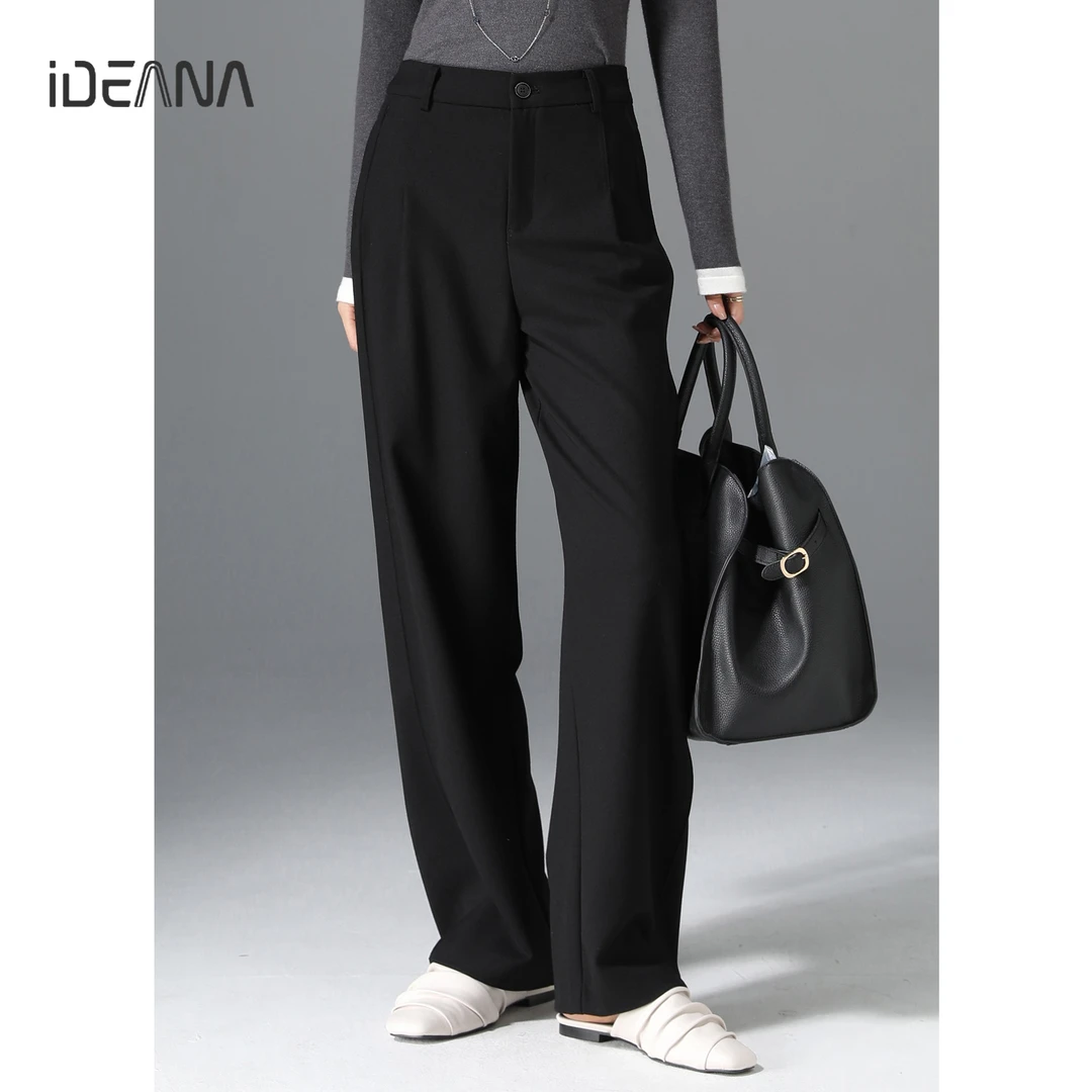 黑色阔腿西装裤女2025年秋季新款高腰直筒休闲裤子宽松垂感拖地裤