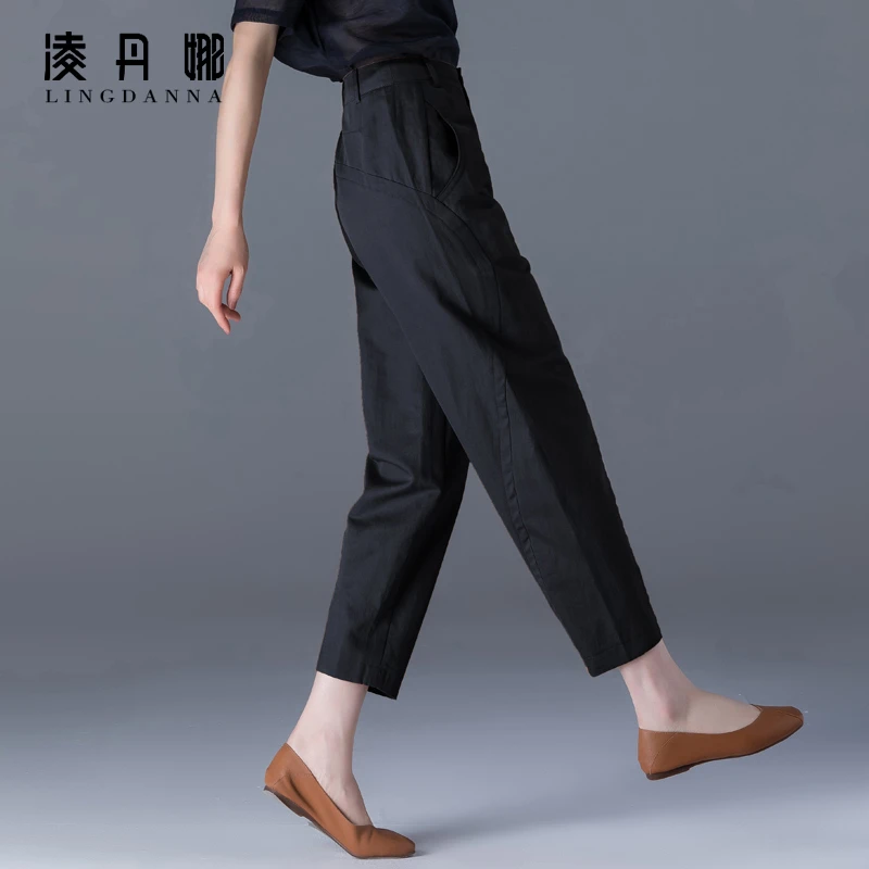 棉麻裤女灯笼裤夏薄款亚麻裤子夏季女裤2024新款休闲裤萝卜九分裤