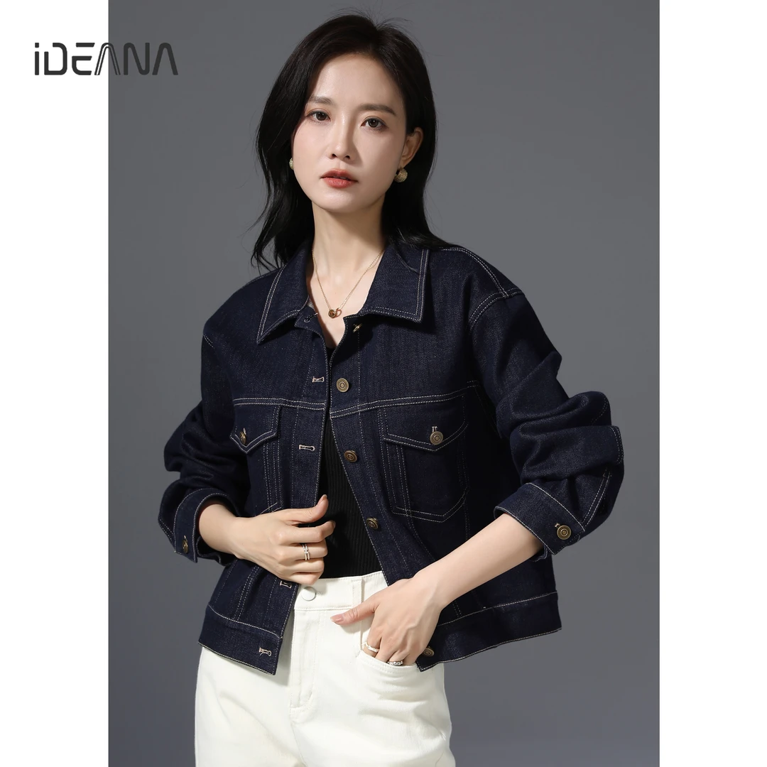 蓝色牛仔外套女短款2025秋季新款小个子显瘦复古夹克宽松休闲上衣