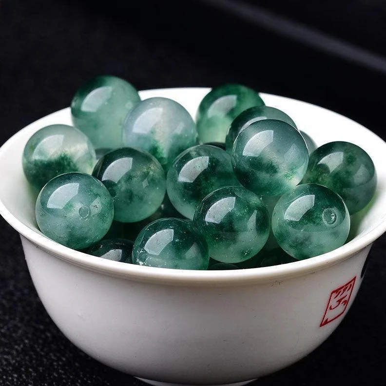 缅甸优化.翡.翠飘花散珠飘蓝花玉随珠子DIY配饰男女款手串项链