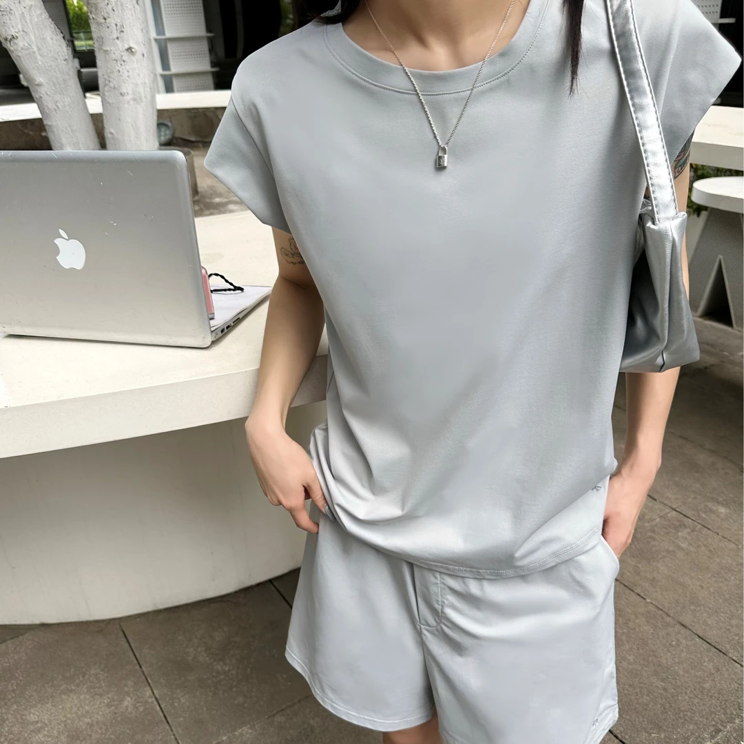 LOSSYROW2024春夏新款休闲小飞袖套装运动简约短袖短裤LR118