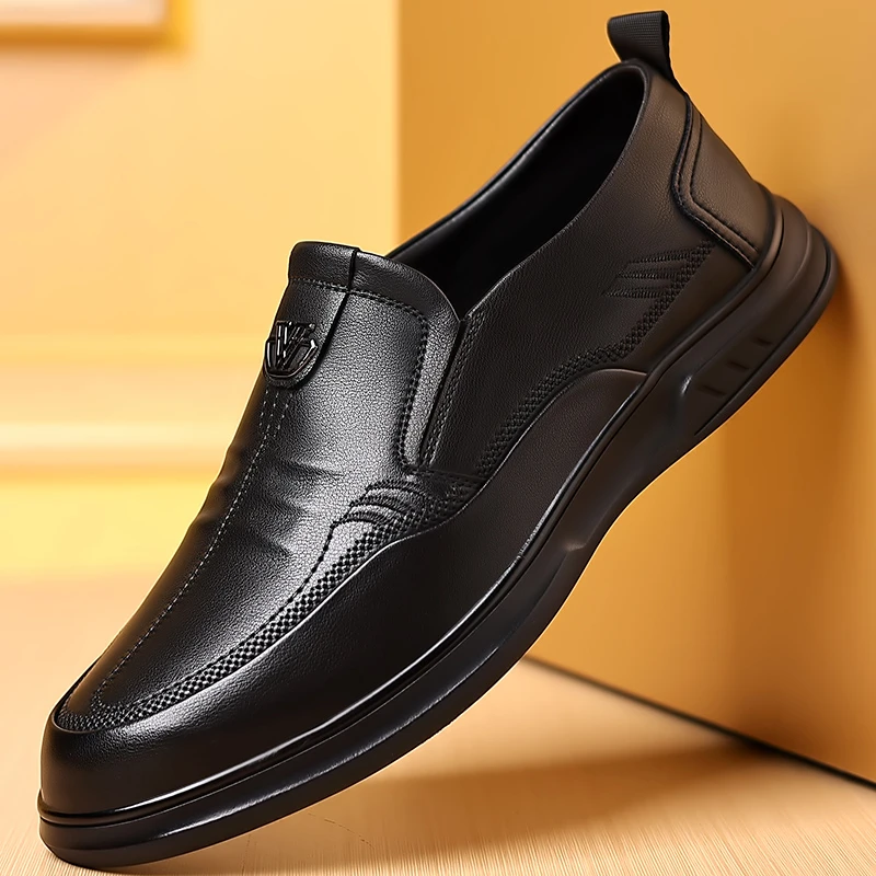 软皮透气男鞋商务休闲皮鞋男士软底中老年爸爸透气单鞋舒适