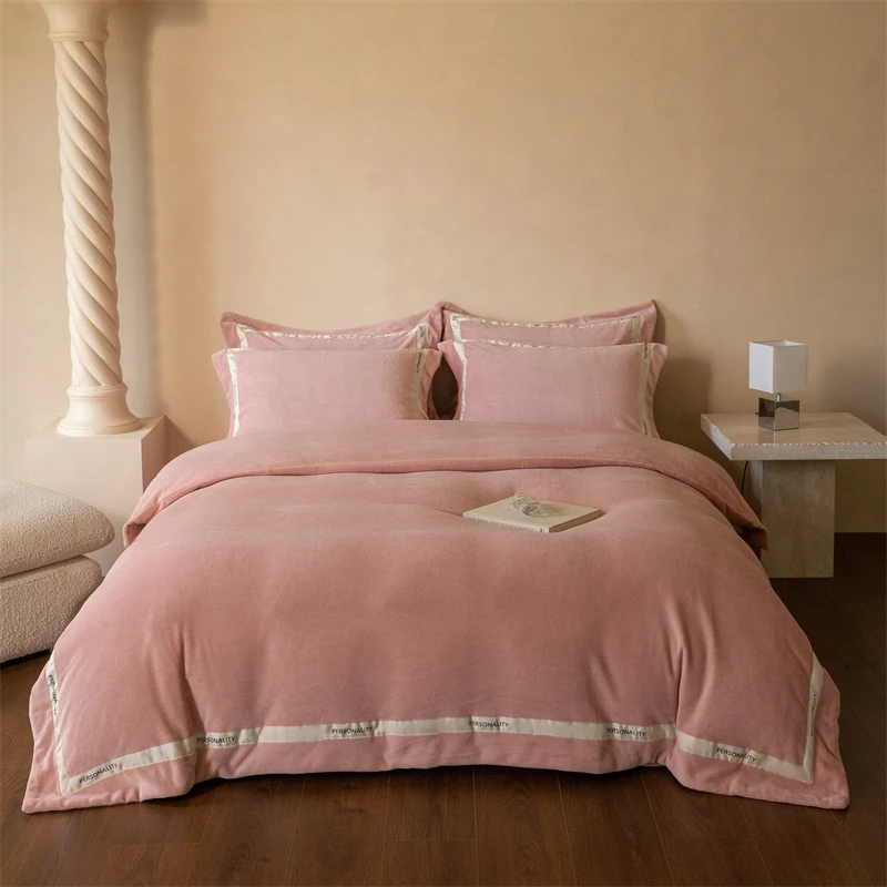 简约轻奢款加厚A类蚕丝绒撞色宽边四件套