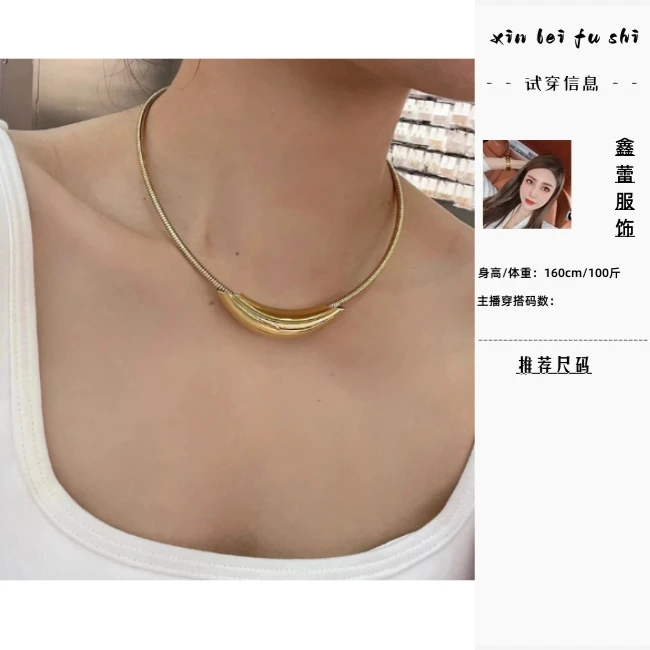 合金项链 【鑫蕾】时尚气质百搭欧美简约个性月牙法式项链23501