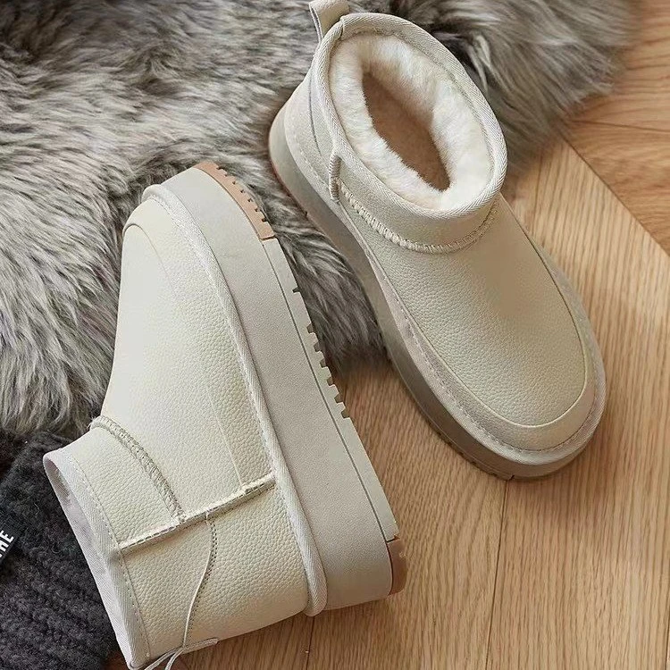 回力瑞皮毛一体保暖厚底雪地靴女冬季加绒加厚2023一脚蹬东北棉鞋