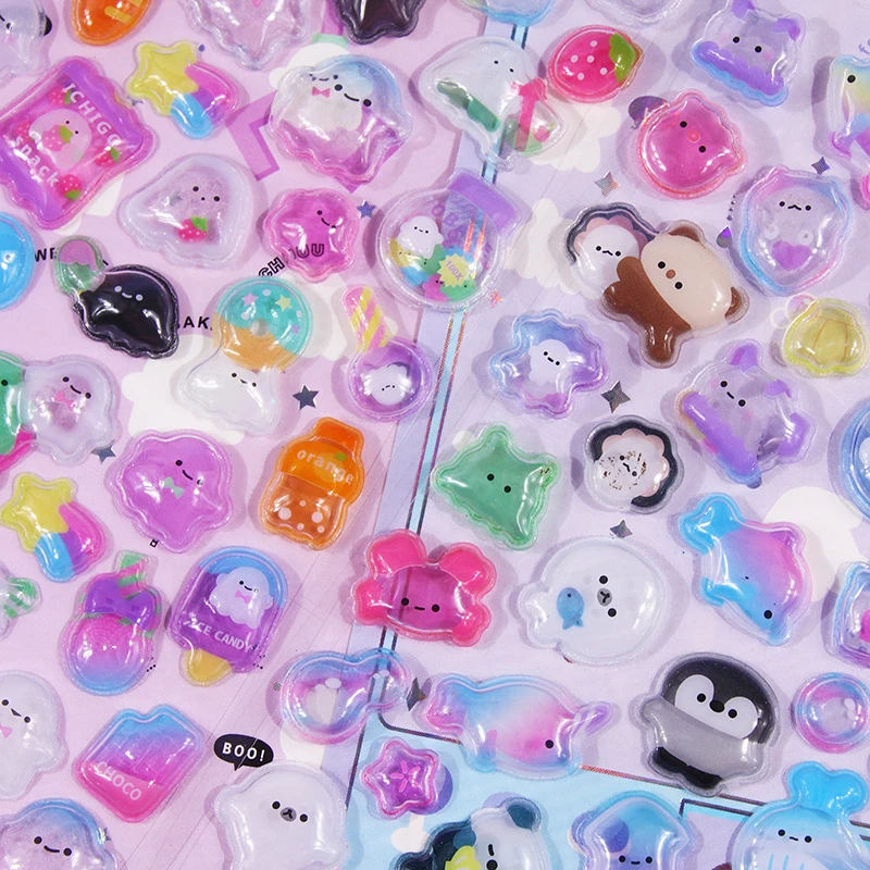 3D夜光浮雕贴画卡通可爱动物宝石钻石贴纸儿童水晶透明装饰粘贴