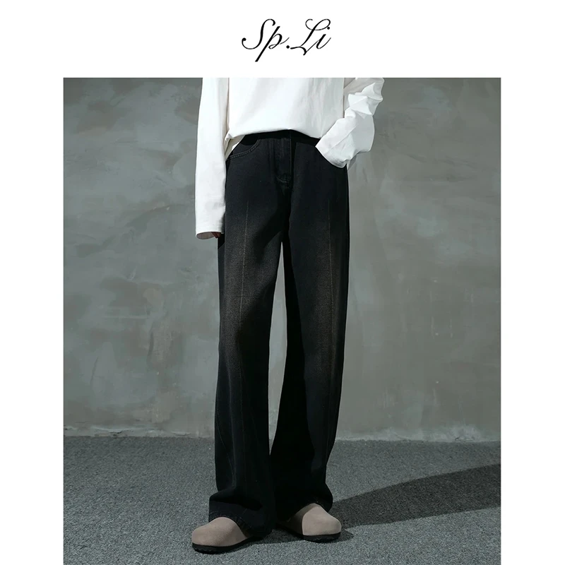 SPLi【三本针中线巴黎黑牛】休闲美式牛仔裤男秋季宽松直筒阔腿长裤