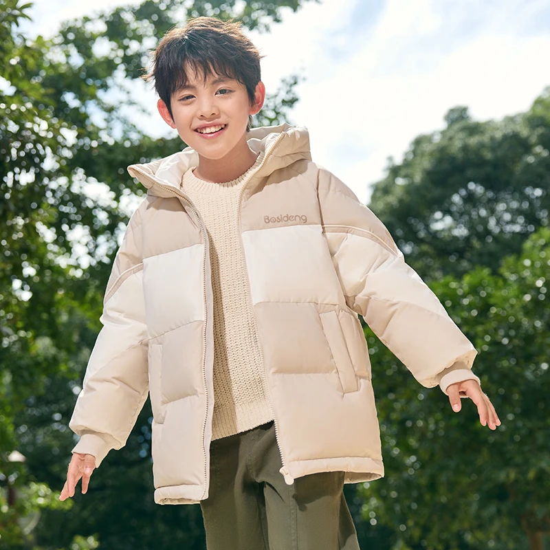 波司登2024冬季新款童装时尚连帽保暖儿童拼色羽绒服T40143820XS
