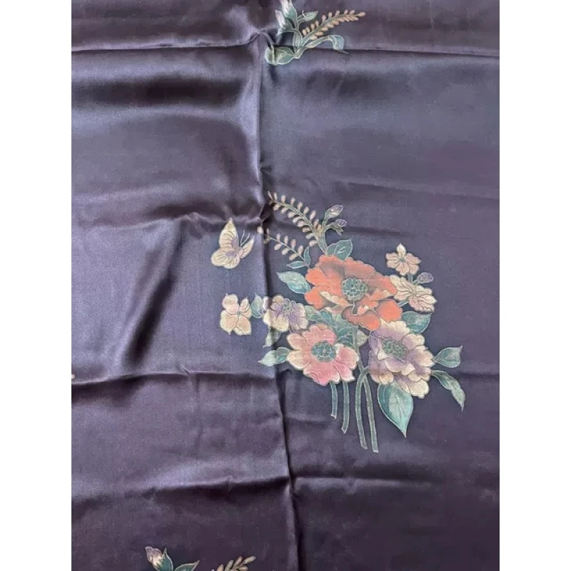 居家布艺黑紫色束花透彩手绘小重缎112幅26姆米//一经裁剪不支持