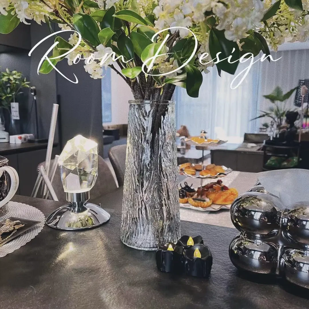 仿真花花瓶轻奢极简风花瓶仿真花插花花瓶简约玻璃