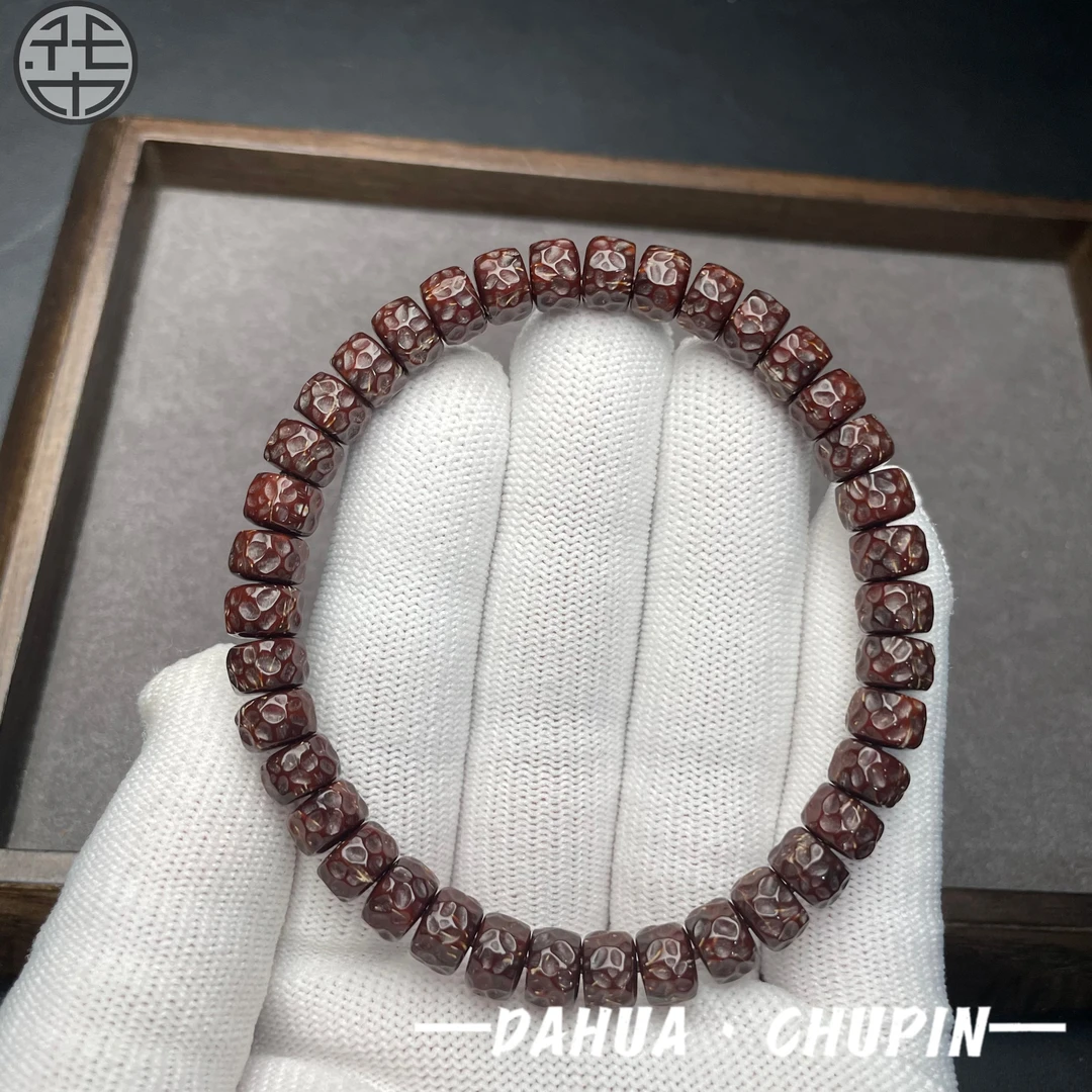 【Z21】实心紫金鼠纯肉珠手工雕刻直切无相手串叠带尺寸8x5（送工具）