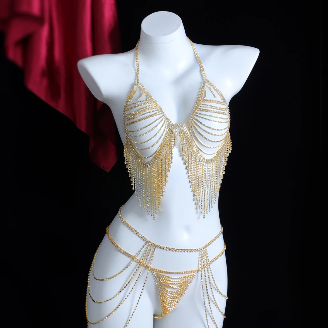 亚马逊热销性感流苏身体链套装 夜店闪亮情趣欧美饰品body chain