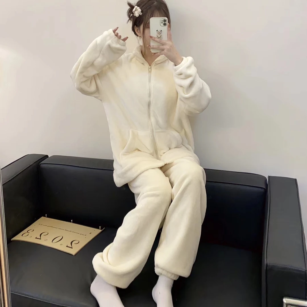 【厚款】公主风甜美家居服套装时尚运动休闲百搭纯色韩版长袖加绒