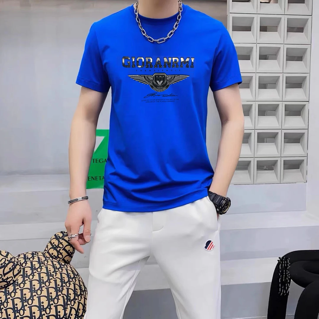 【华芯达】夏季新款男士烫钻潮流圆领工艺欧货短袖半袖高品质3018