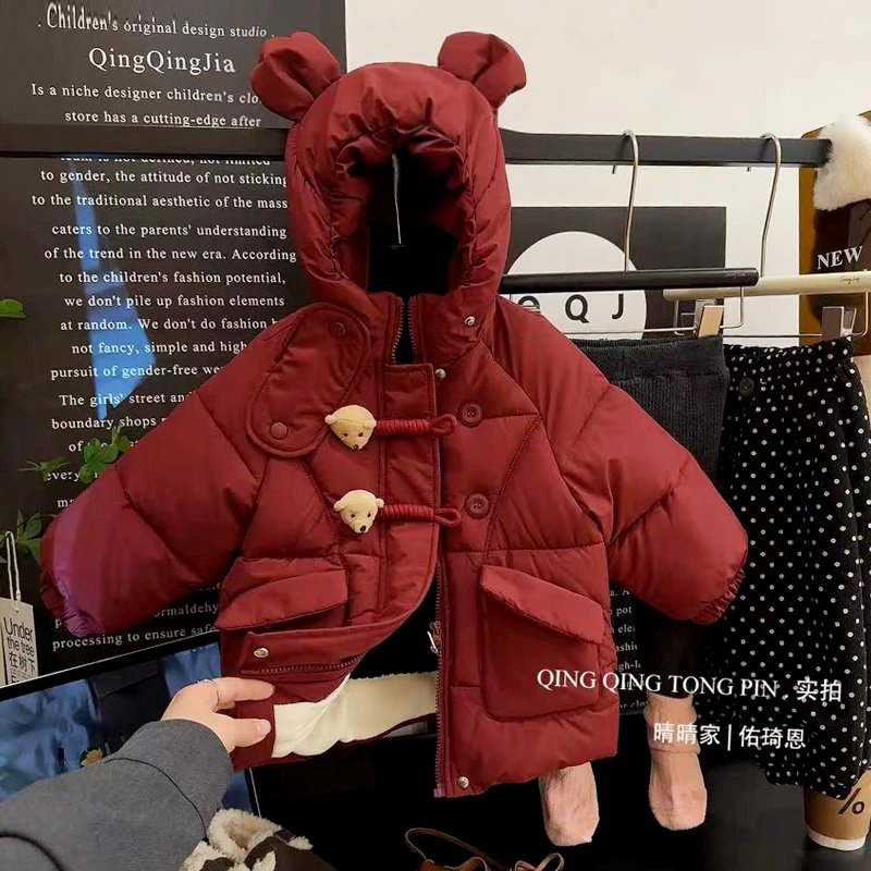 女童加绒棉衣2024新款宝宝洋气羽绒棉服儿童冬季加厚保暖棉袄外套