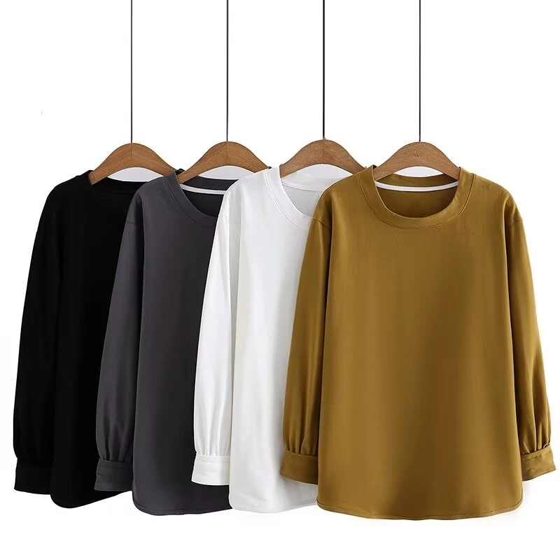 韩版简约大码纯色圆领卫衣打底衫女装春秋新款宽松显瘦遮肉上衣