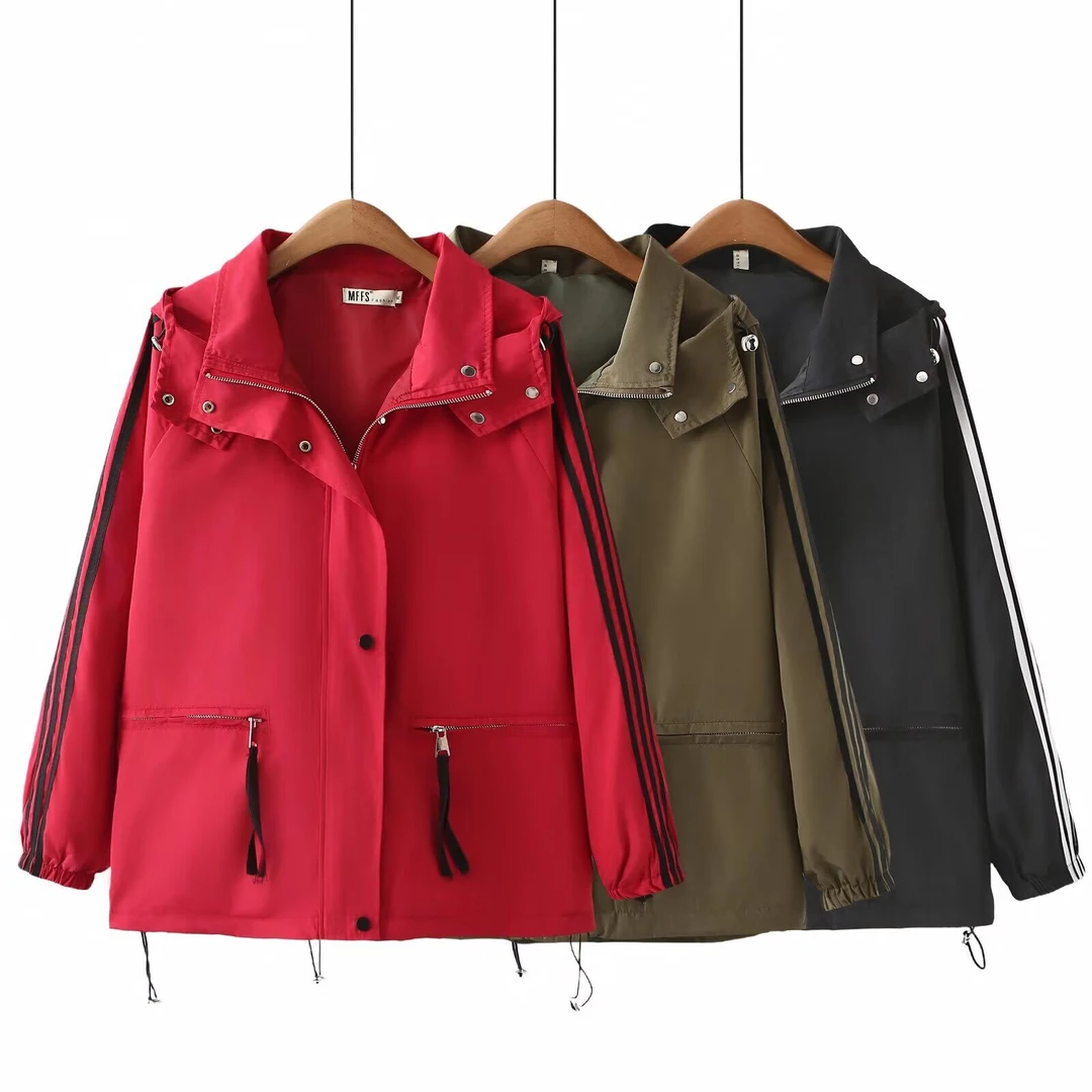 大码韩版拼色连帽外套女春季新款减龄时尚宽松百搭休闲棒球服上衣