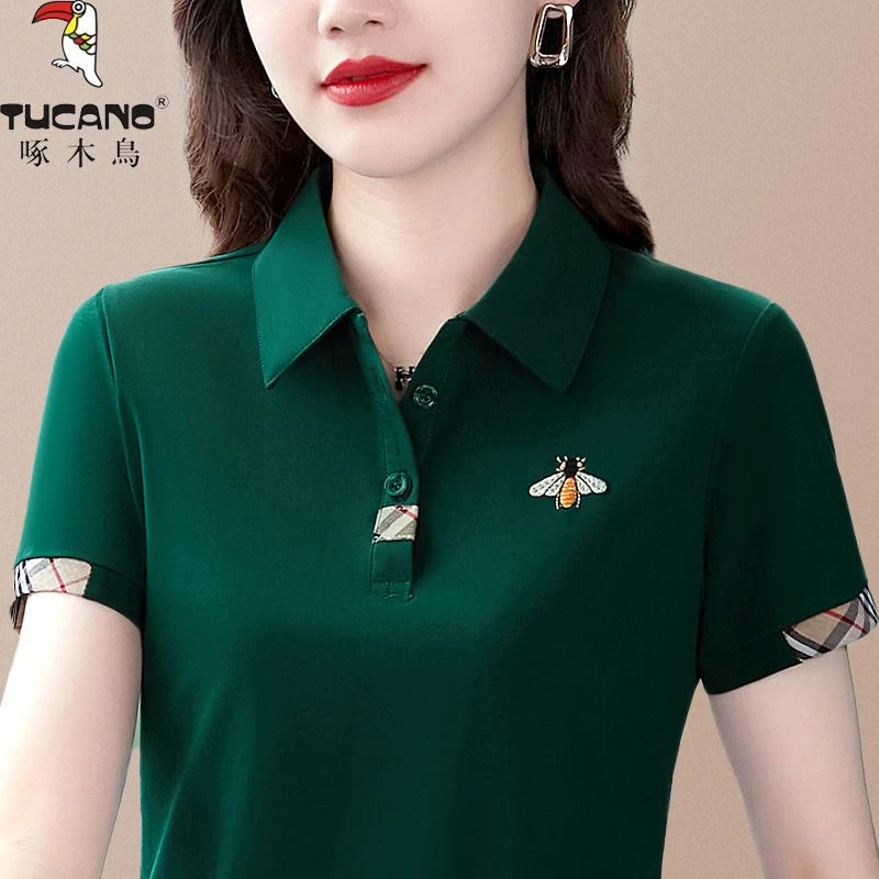 PLOVER女士t恤短袖翻领2024新款夏季中年妈妈潮流薄款polo衫百搭