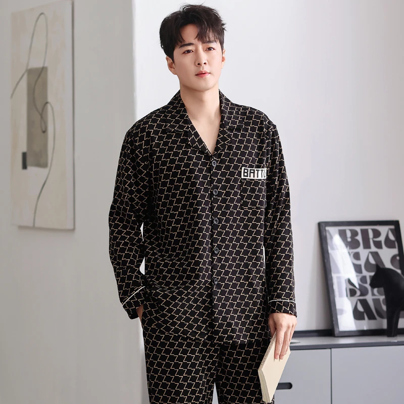 【纯棉】新款韩版春秋季男士长袖全棉睡衣套装家居服开衫款