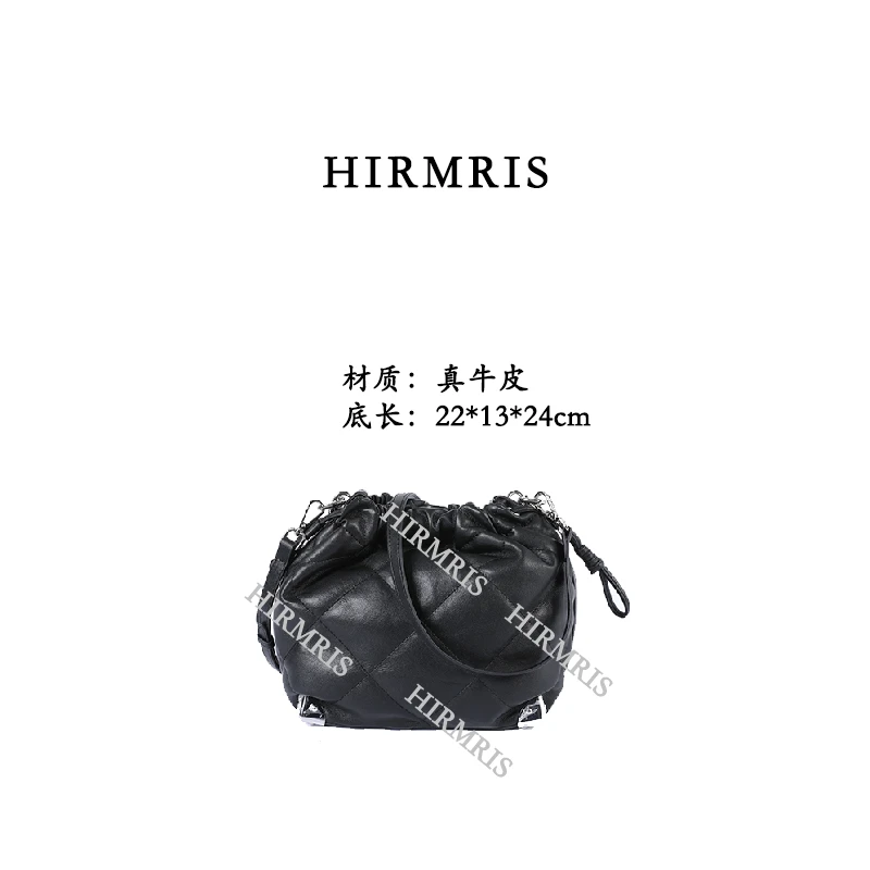 HIRMRIS真皮手工包550635-黑  中收紧福黑