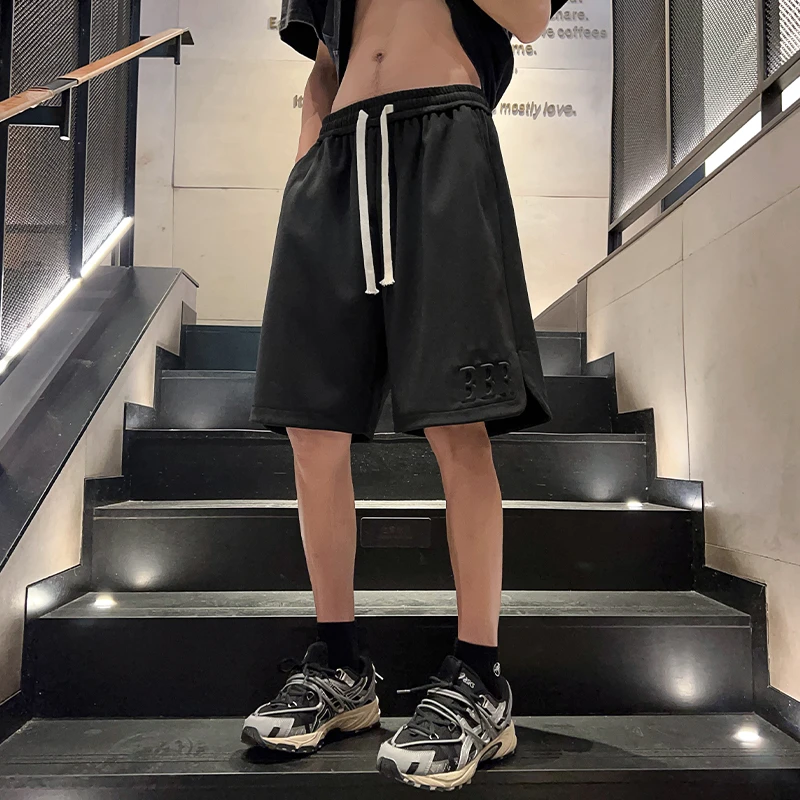 黑色冰丝短裤男士夏季薄款外穿五分卫裤男生夏天休闲宽松运动裤子