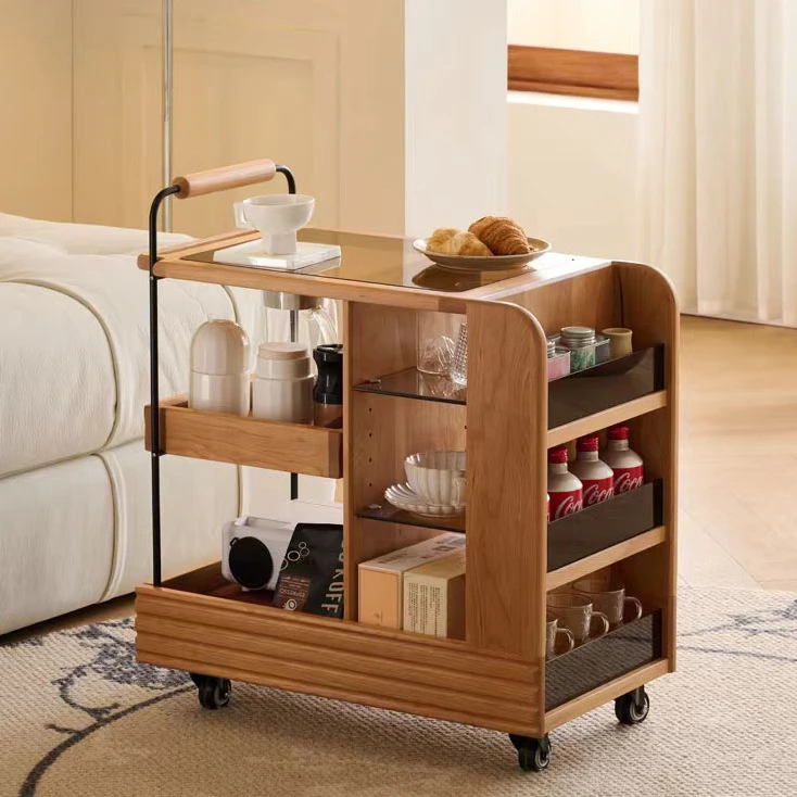 【wowo推车】樱桃木小推车可移动置物架客厅可收纳边柜边几角几
