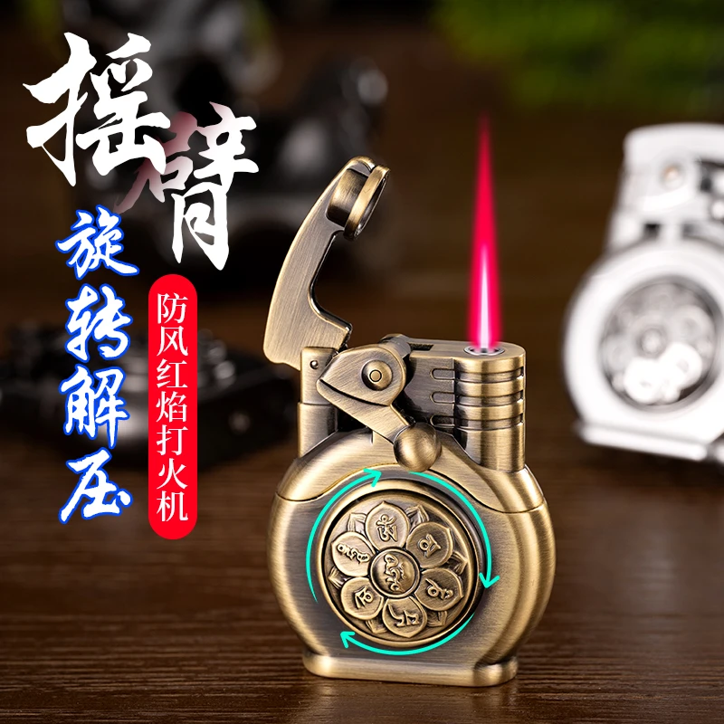 个性复古摇臂防风打火机气体充气直冲金属打火机送男友创意点烟器