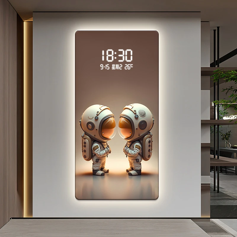 科幻太空人入户玄关装饰画高级感电子屏挂画客厅走廊时钟数显壁画