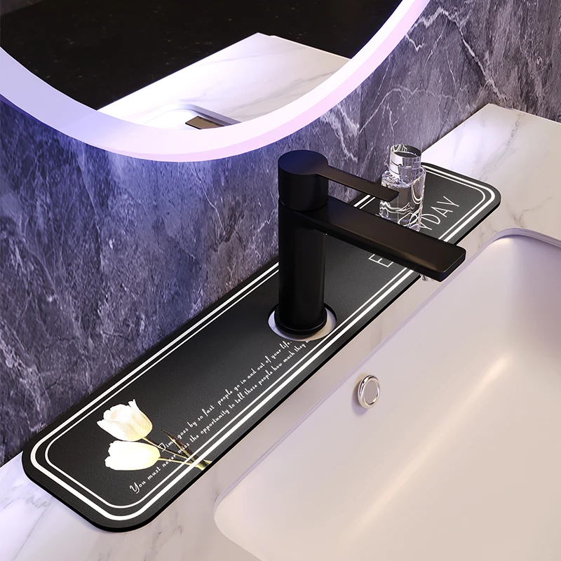 浴室洗漱台台面硅藻泥吸水垫卫生间洗漱台厨房台盆垫水龙头沥水垫