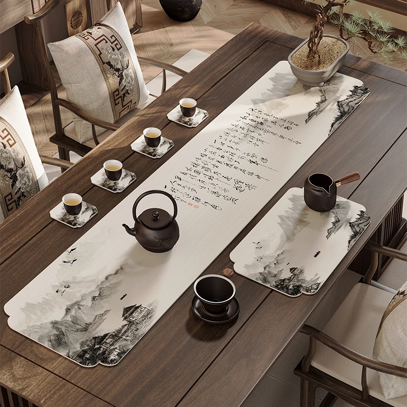 新中式茶席茶几桌垫硅藻泥吸水垫防滑杯垫高端禅意茶桌中国风桌旗