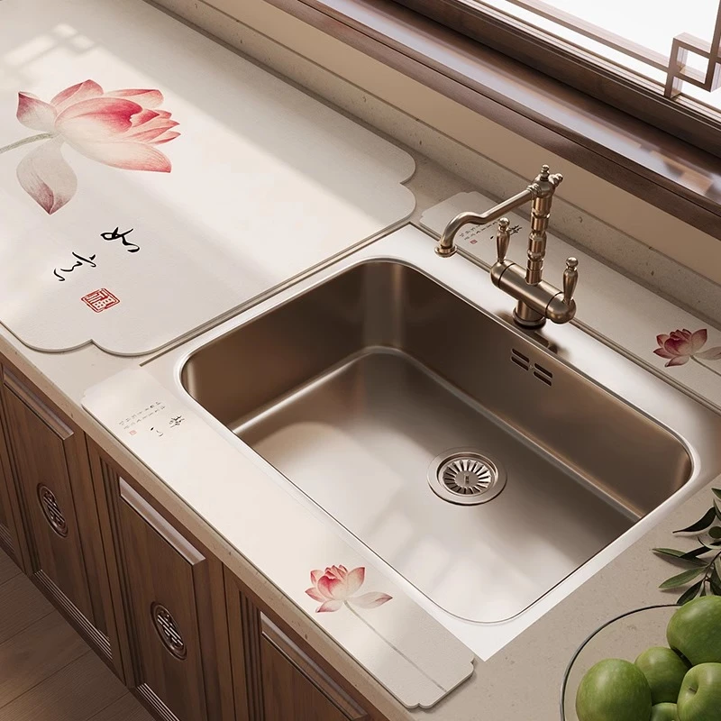 厨房洗手台挡水条水龙头吸水垫免洗可擦新中式台面垫防溅水沥水垫