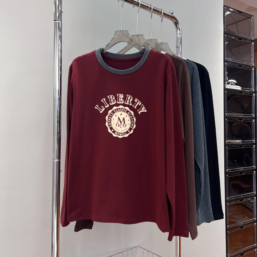 必魅-2024秋季港风ins设计稿撞色长袖T恤3105百搭显示上衣潮女