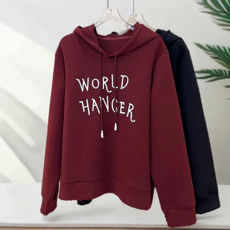 必魅大码卫衣衫2024秋冬新款连帽衫减龄55498百搭字母上衣女装