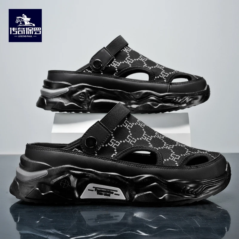 传奇保罗男士夏季新款外穿沙滩鞋百搭户外镂空凉鞋两穿软底休闲鞋