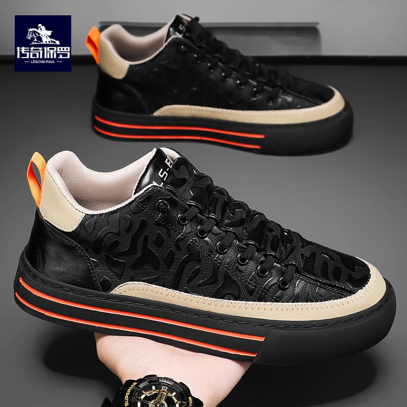 保罗传奇秋冬新款男鞋2024低帮板鞋一脚蹬舒适休闲鞋皮面运动鞋潮