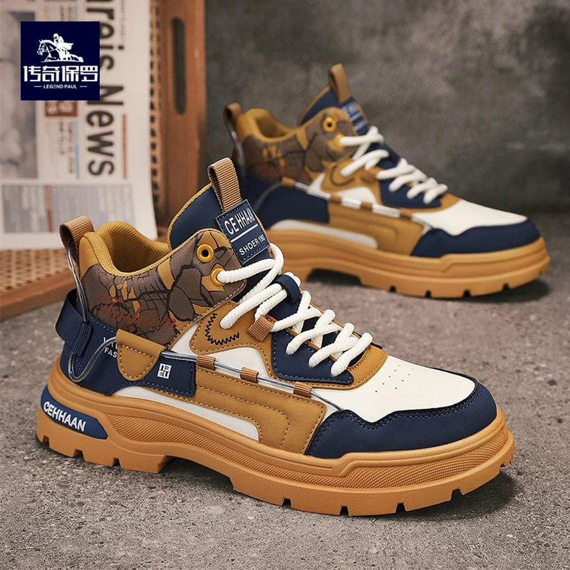 传奇保罗马丁靴男款秋冬季英伦百搭时尚工装靴男士运动休闲高帮鞋
