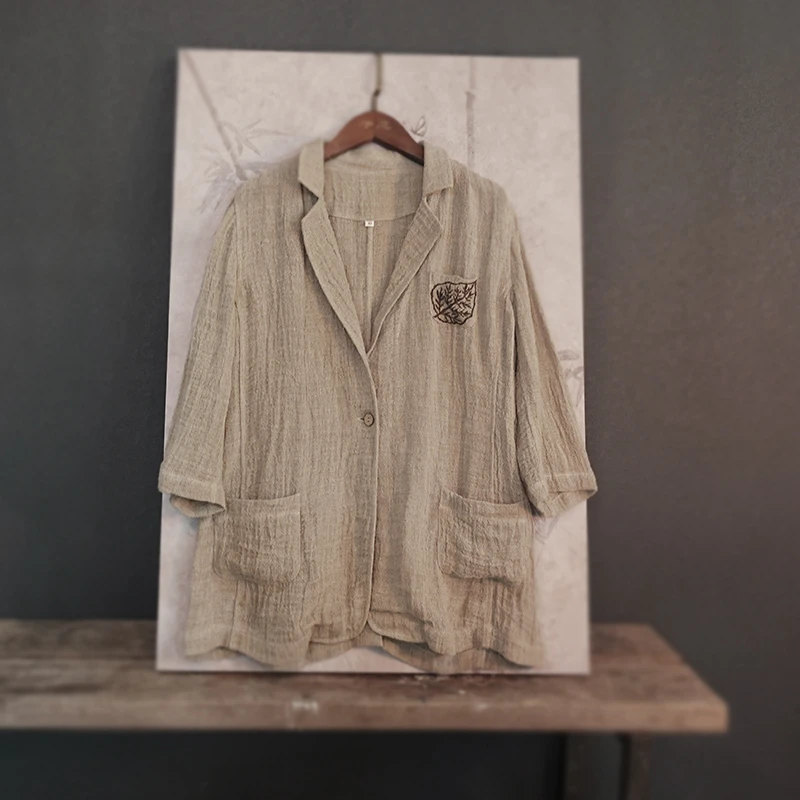 梵家手绣西装禅意茶服中国风休闲文艺女装外套秋装纯色小西服外套