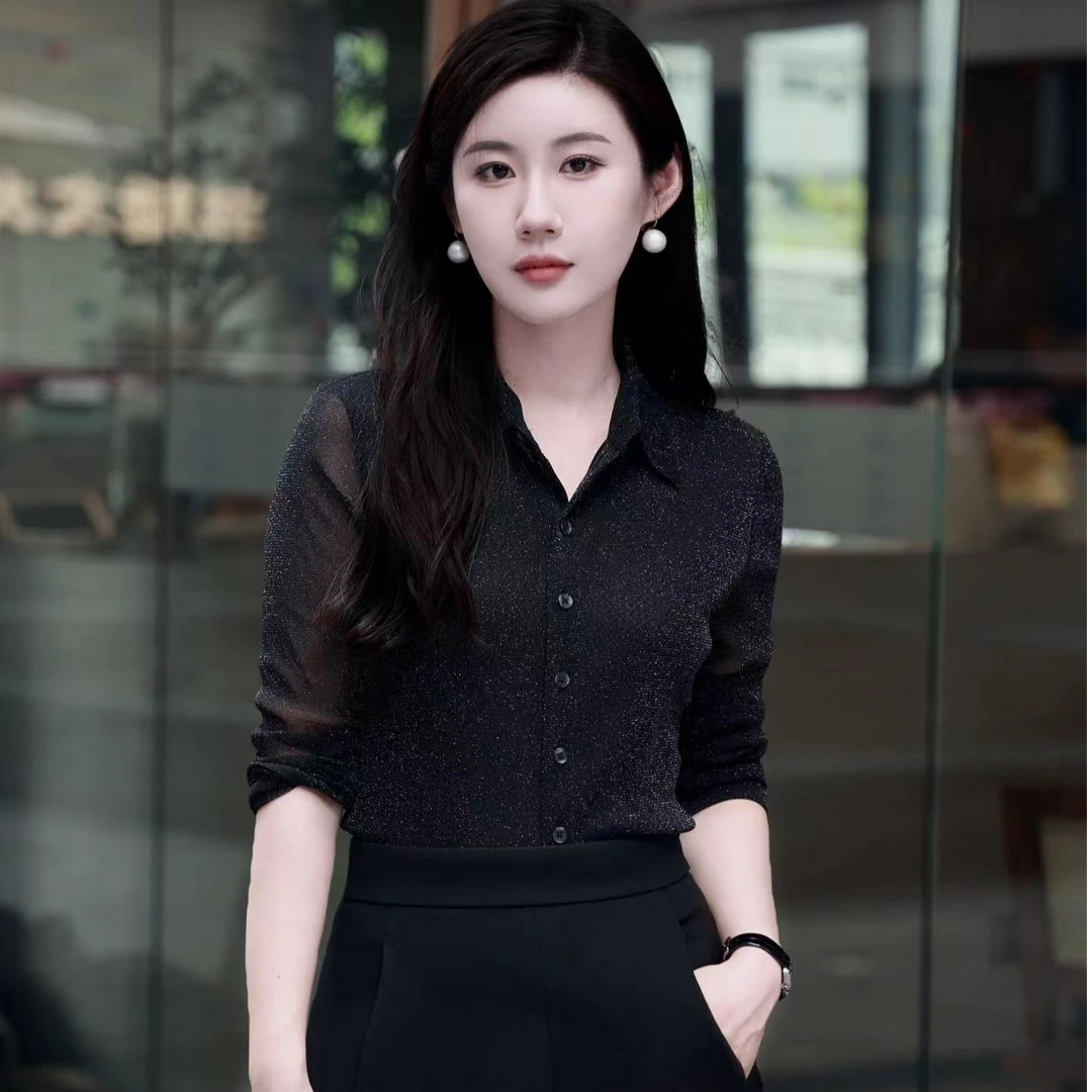 哥弟欧莎气质优雅百搭通勤休闲纯色职业女士带领衬衫1300782