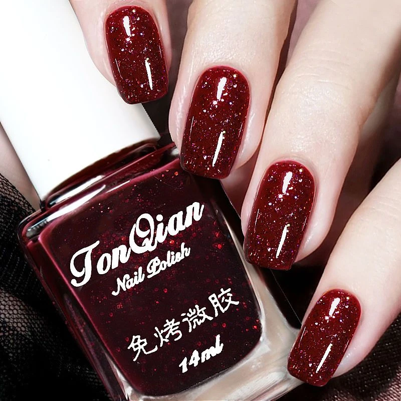 免烤持久指甲油不可剥快干防水不掉显白爆闪酒红亮片不可撕美甲油