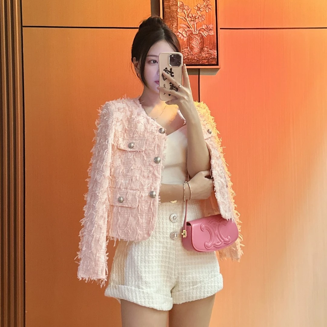 【E&E轻奢穿搭】白色小香风短外套女秋装高级感法式立体流苏长袖