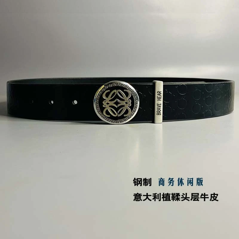 意大利植鞣头层牛皮（单层实心）手工男士皮带（钢扣）真皮休闲