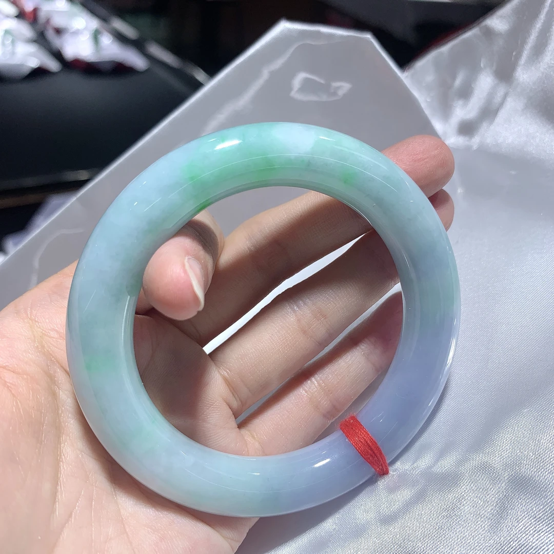 内径54-55圈口缅甸翡翠A货春彩圆条手镯正圈56-57可戴尺寸55*11.7