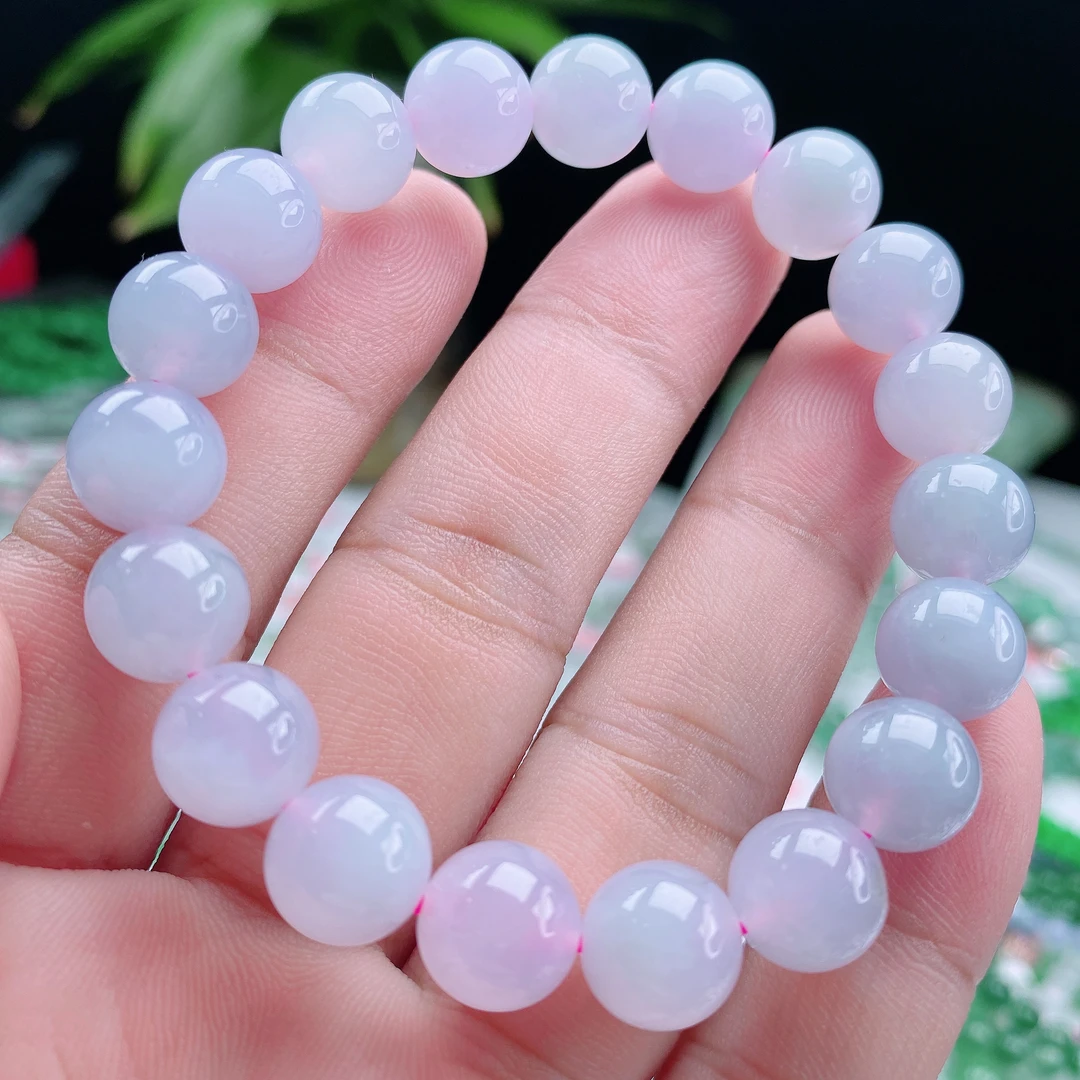 缅甸翡翠a货紫罗兰圆珠手链卡10mm粉色紫色冰透串珠玉手串珠珠